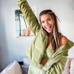 Fabletics Wander Velour Cropped Puffer Jacket (worn once!)